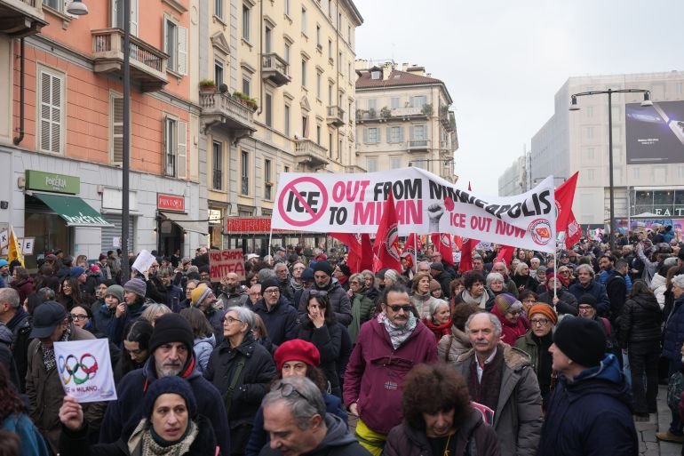 Milan protests decry ‘creeping fascism’ of ICE role at Winter Olympics