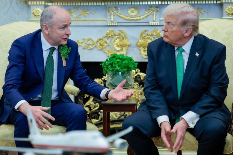 Ireland’s Micheal Martin and Trump in awkward St Patrick’s Day exchange