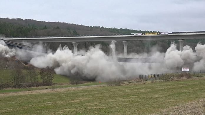 Watch: Germany demolishes sections of major highway bridge in controlled blast