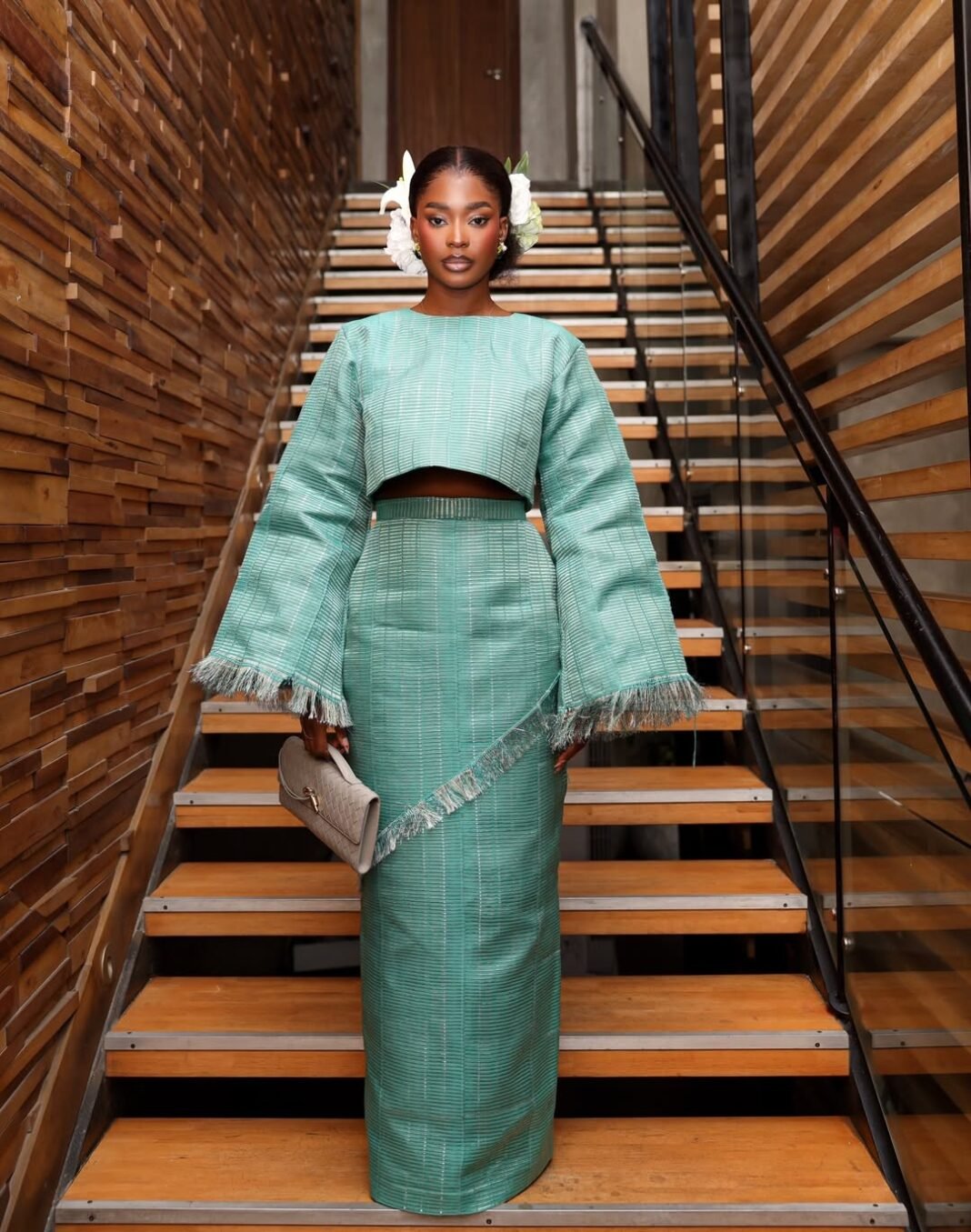 Green with Envy! Dede Ashiogwu Stuns in Mint Asooke for the “Mothers of Chibok” Premiere