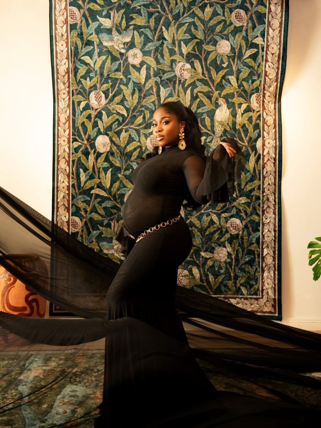 Veekee James Shows Off Her Baby Bump in a Gorgeous Sheer Black Dress | See Photos