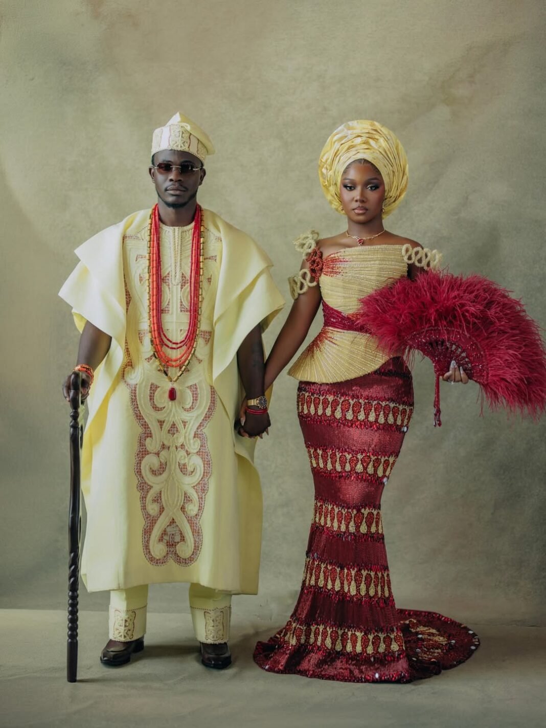 Simi Sanya’s Fully Beaded Reception Look & Femi Dapson’s Coordinated Agbada Are Wedding Goals
