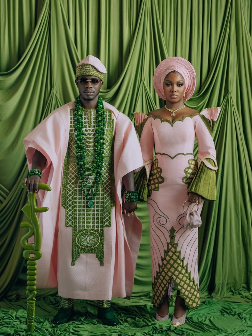 Simi Sanya & Femi Dapson’s First Traditional Wedding Look Arrives in Blush Pink and Forest Green