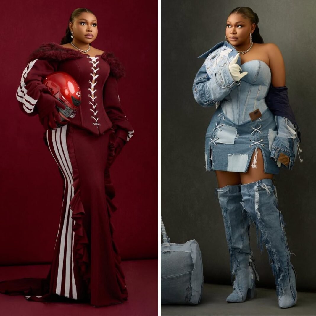 From Upcycled Denim to Burgundy Glam, Ruth Kadiri Is Exploring Range