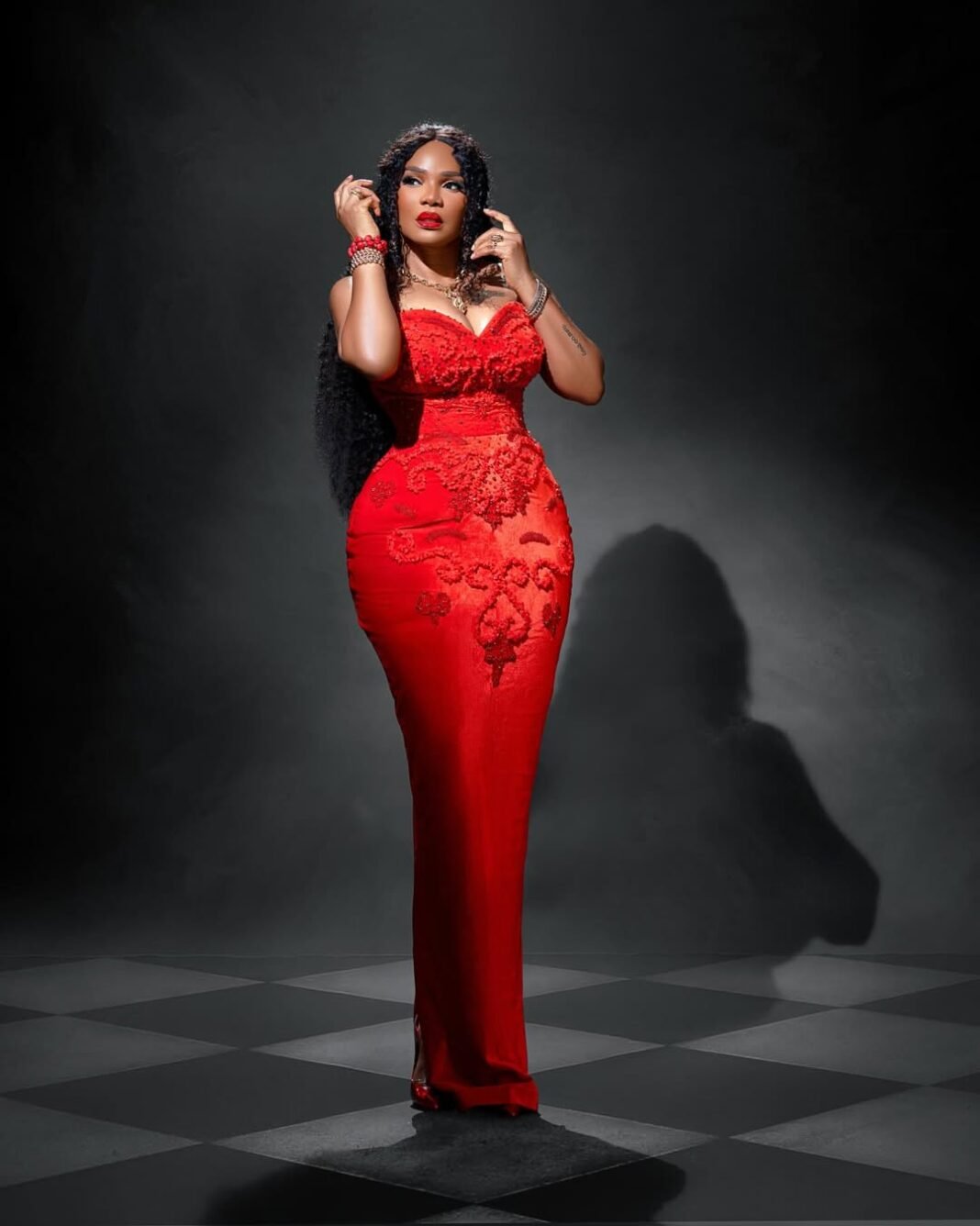 Iyabo Ojo Makes a Bold Case for Scarlet in This Sculpted Couture Look