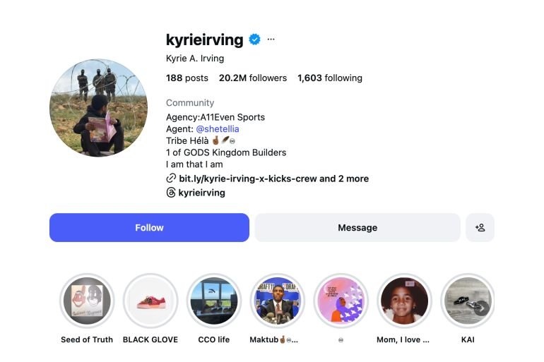 Kyrie Irving changes Instagram photo to show solidarity with Palestine