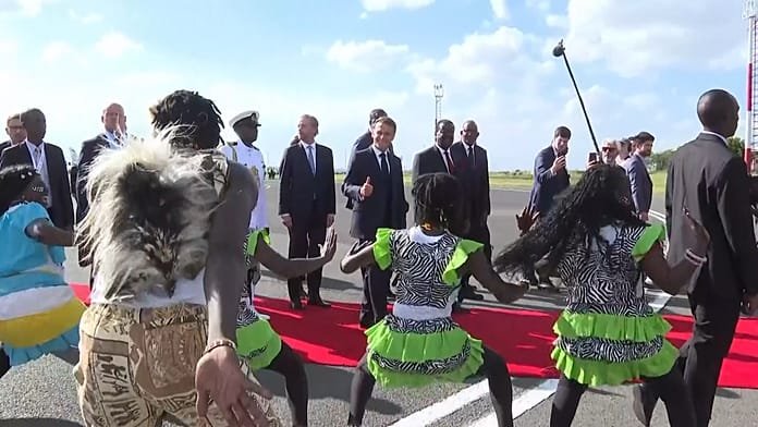 Macron dances to ‘Hakuna Matata’ during welcome ceremony in Kenya