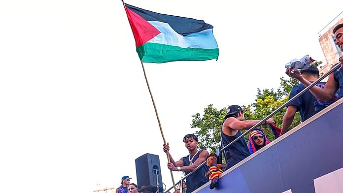 Barcelona star Lamine Yamal waves Palestinian flag during La Liga celebrations