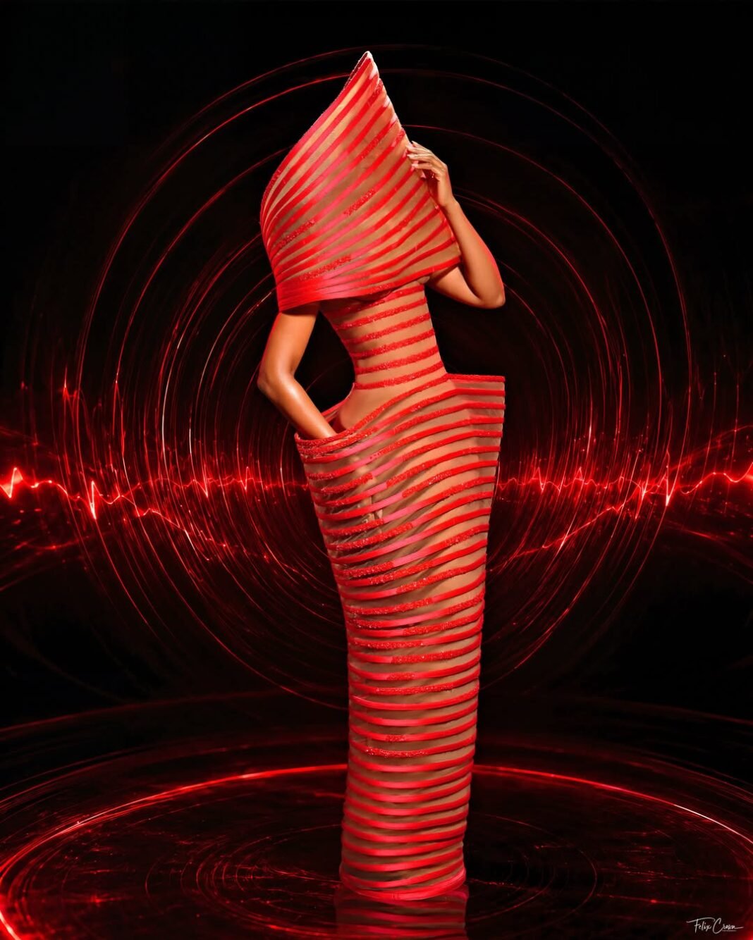 Let’s Start! Osas Ighodaro Opens the AMVCAs in Sculptural Crimson by Veekee James