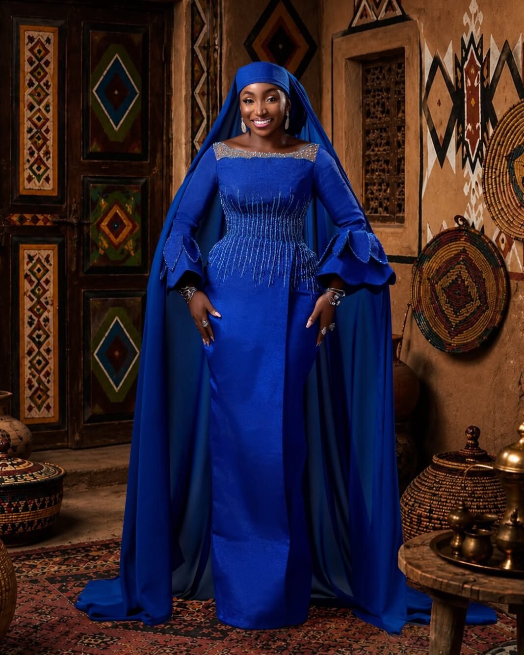 Omowunmi Dada’s Royal Blue Look at the “Okanjuwa” Premiere Is Giving Northern Nigerian Royalty