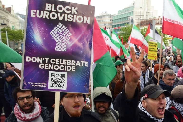 Thousands protest at Eurovision final as five countries boycott over Israel
