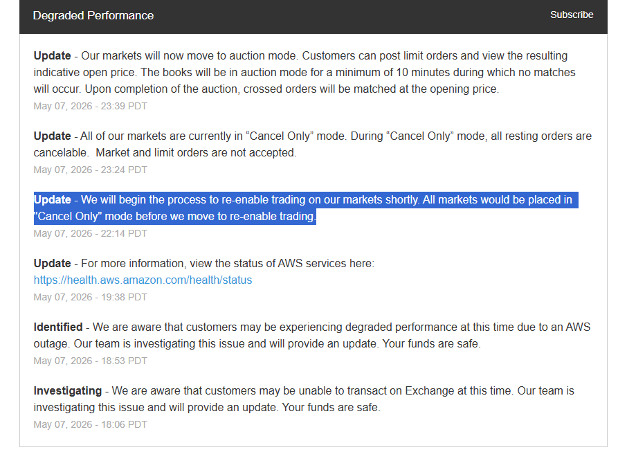 Coinbase Faces Trading Outage After AWS Overheating Issue